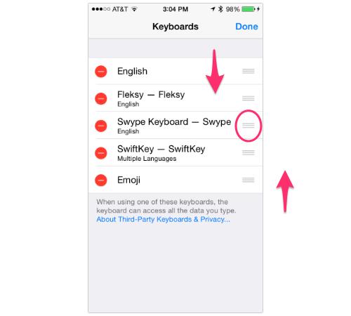 iPhone Keyboard settings screen