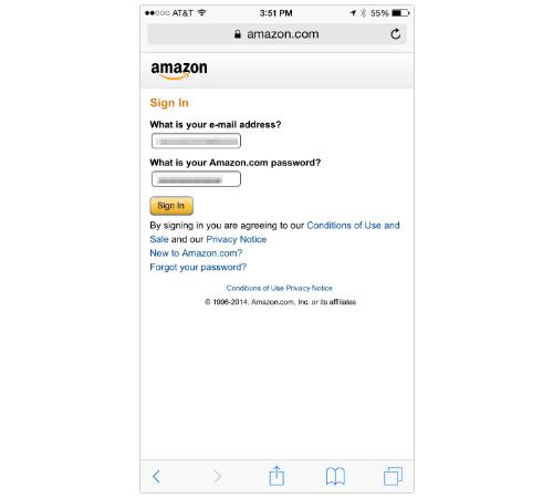 Amazon sign-in screen