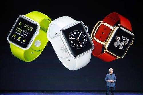 Tim Cook with screen showing the Apple Watch