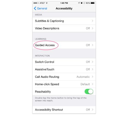 iPhone Guided Access setting