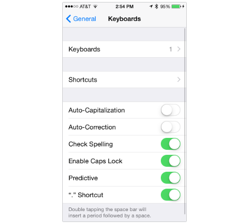 iPhone Keyboard settings screen