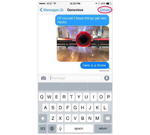 Details button in iPhone Messages app