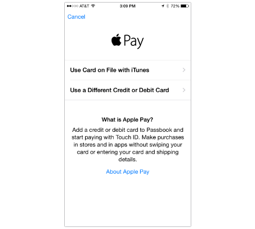 Apple Pay setup screen