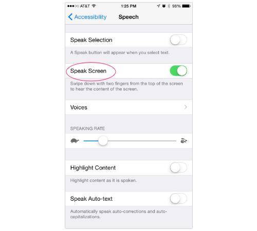 iPhone Speak Screen controls