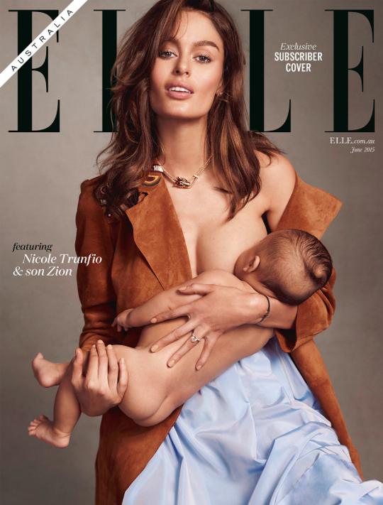 Model Nicole Trunfio Breastfeeding Her Son on Elle Cover