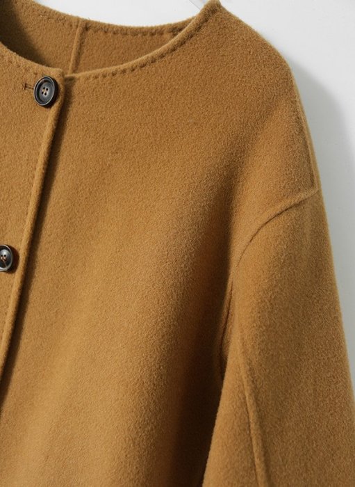 歐美 MD 新款 保暖舒適純羊毛手工雙面呢 年輕無領 微寬鬆短大衣外套 4色 (G1480)