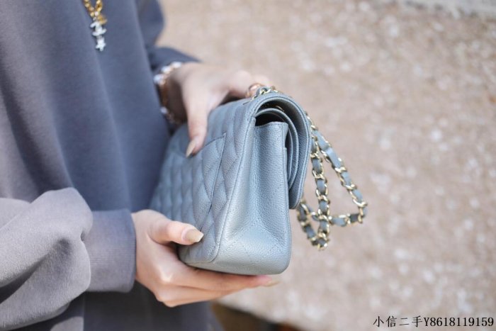 二手 Chanel CF23 Classic flap bag A01113灰藍