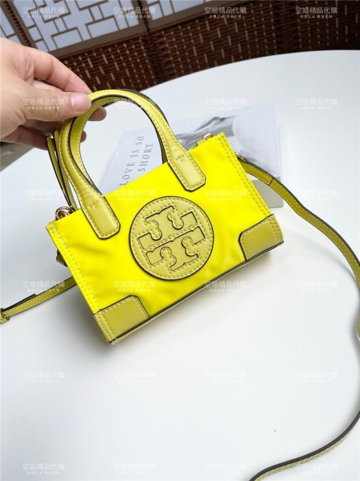 空姐代購 Tory Burch 0078 ELLA tote 尼龍布料拼牛皮 迷你號 托特包 單肩斜挎 手提女包 側背包