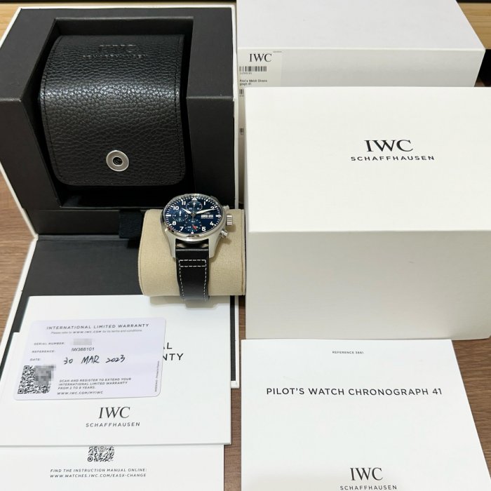 IWC 飛行員計時腕錶 IW388101 藍面 快拆錶帶 41mm 公司貨 盒單齊全 2023保卡