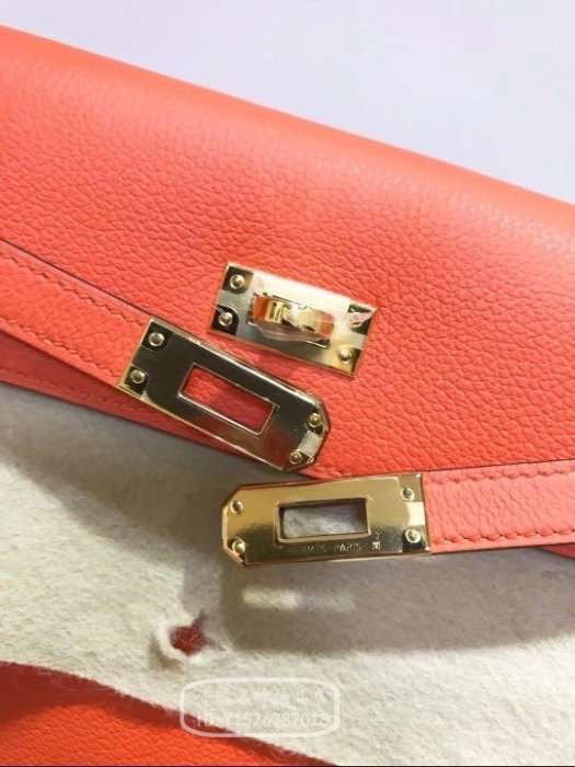 HANNA精品 愛馬仕Hermes Kelly danse 63 罌粟橘金扣 單肩包