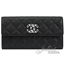 【茱麗葉精品】全新商品 CHANEL 專櫃商品 AP3710 限定款LOGO菱格牛皮釦式長夾.黑/白 預購無現貨