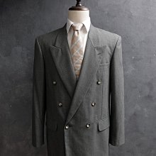 CA 英國品牌 Hardy Amies 淺灰條紋 箭領 雙排扣 羊毛混紡 西裝外套 50號 一元起標無底價Q755