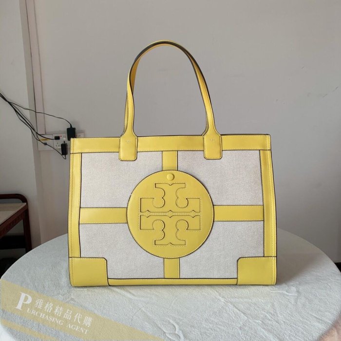 雅格時尚精品代購 TORY BURCH 典雅時尚潮流 大號大LOGO撞色(黃)手提托特包 美國代購