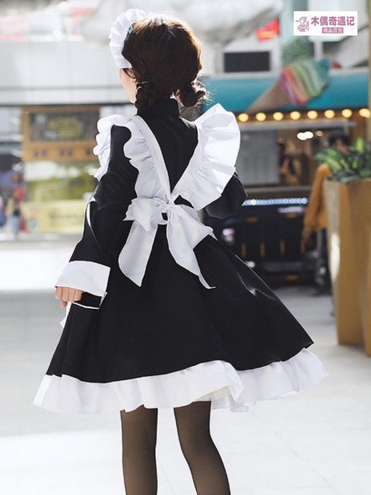 新款黑白女仆裝日系哥特蘿莉風連衣裙luolita管家女仆裝COS-木偶奇遇記