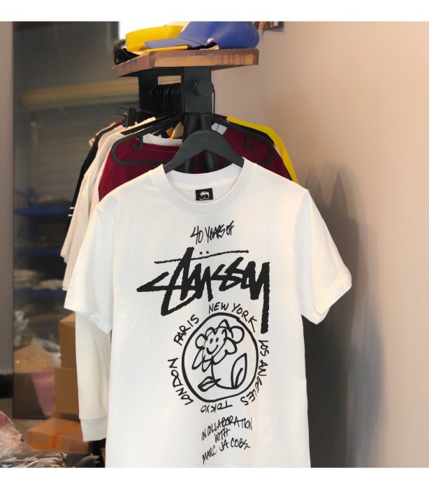 美國Stussy潮牌限量40周年向日葵小花圖案男女情侣短袖T恤黑白色tee