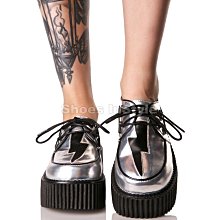 Shoes InStyle《三吋》美國品牌 DEMONIA 原廠正品英式龐克歌德蘿莉鉚釘閃電厚底平底鞋 出清『黑銀色』