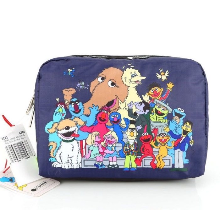 Lesportsac Sesame Street 芝麻街 深藍 化妝包夾層包收納包 7121 降落傘防水 限量