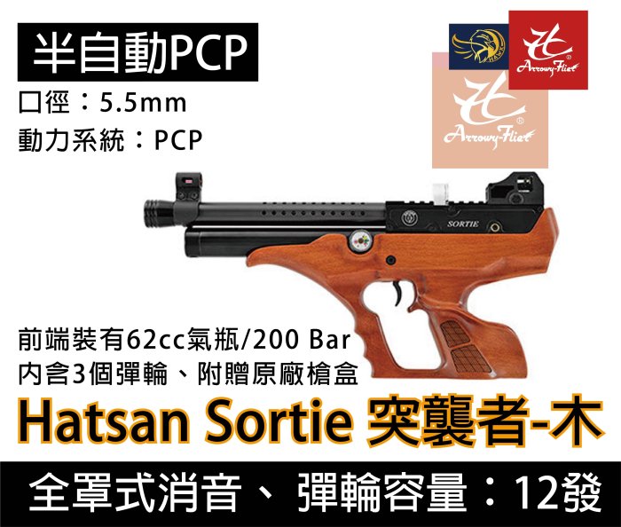 昊克生存遊戲-騎翼鶯歌 Hatsan Sortie 突襲者 半自動 手槍快速射擊 5.5mm 木托 附贈原廠槍箱