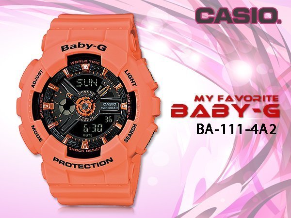 CASIO 時計屋 卡西歐手錶 BABY-G BA-111-4A2 橘黑 帥氣 雙顯女錶 保固一年 開發票