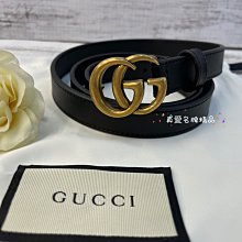 《真愛名牌精品》GUCCI 409417  黑色 全皮 2cm  GG金頭 皮帶 *全新品*代購