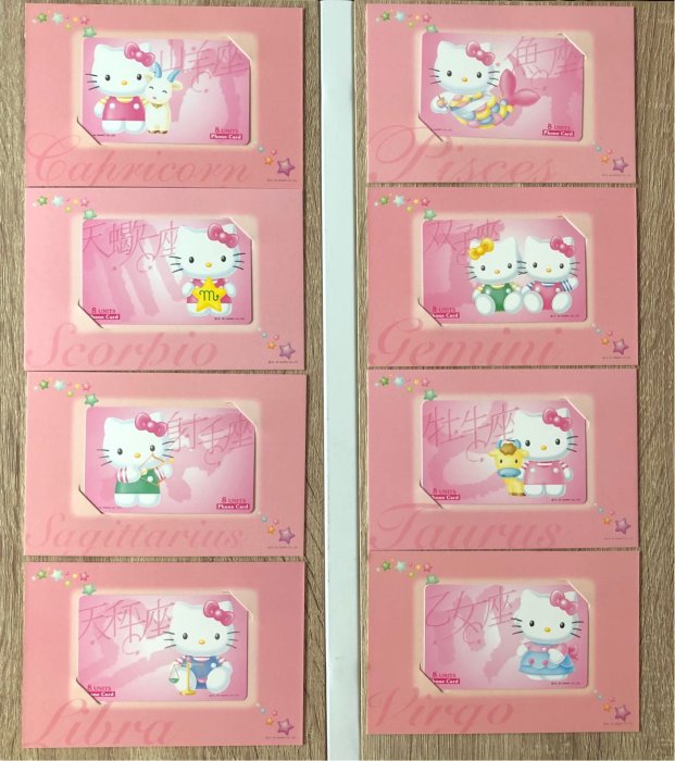 全新早期Hello kitty 12星座電話卡24張