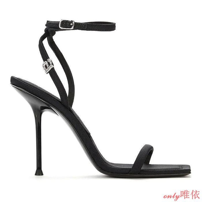 2023女新款高跟鞋設計感小眾氣質名媛法式性感黑色一字帶涼鞋女夏
