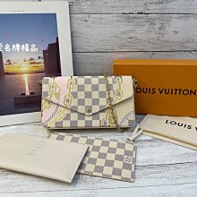 《真愛名牌精品》LV N40466 FÉLICIE POCHETTE 白棋盤格 限量 鍊條圖案 WOC *全新*