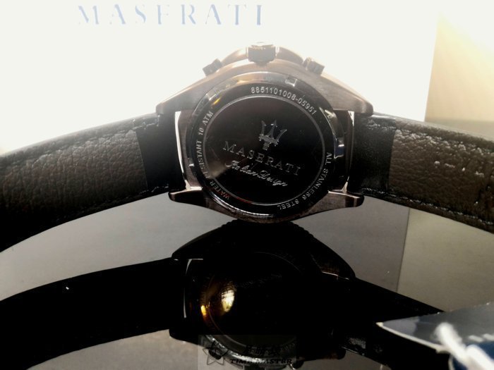 請支持正貨，瑪莎拉蒂手錶MASERATI手錶STILE款，編號:R8851101008,咖啡色錶面黑色皮革錶帶款
