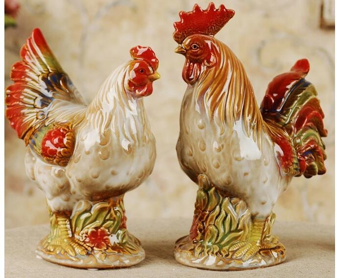 歐美進口 好品質 陶瓷 歐式 一對售 公雞母雞 開運招財 農場動物 客廳擺件擺設品送禮禮品