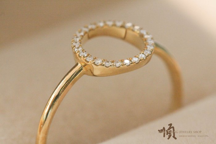 順順飾品--輕珠寶戒指--18K黃K金極簡圈圈天然鑽石戒指┃配鑽共0.08ct克拉
