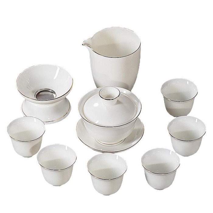 羊脂玉功夫茶具整套裝德化白瓷陶瓷蓋碗茶杯家用客廳輕奢高檔禮盒