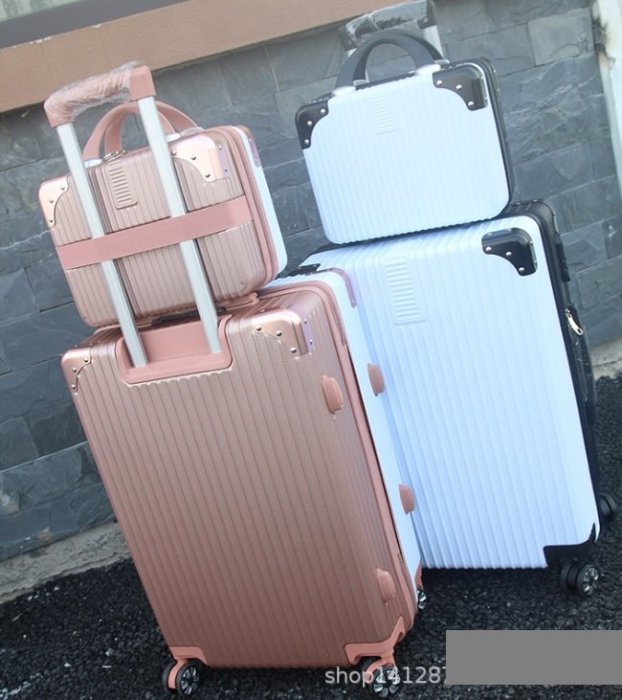 14+22吋雙色拼接子母箱 耐磨萬向輪 拉桿箱 商務出遊 旅行箱 行李箱
