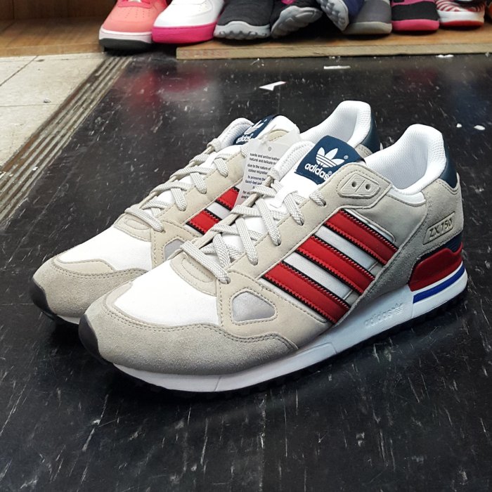 adidas ZX 750 白色米白色白紅紅色麂皮帆布復古慢跑鞋Q23658 | Yahoo 