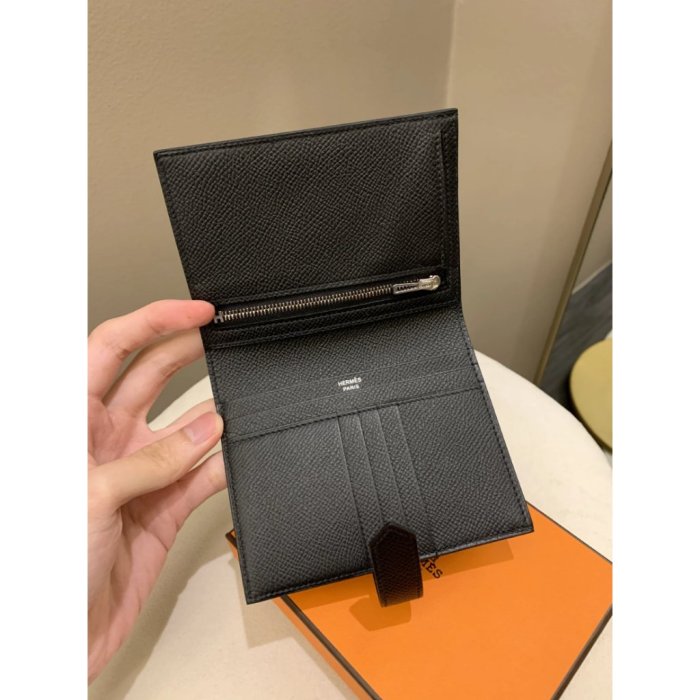 Hermes Bearn Compact Wallet Black 愛馬仕 Epsom 皮革 黑色 銀扣 卡夾 中夾