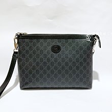 A11098 Gucci 雙G黑色GG紋pvc手提斜背郵差包726833(遠麗精品 台北店)