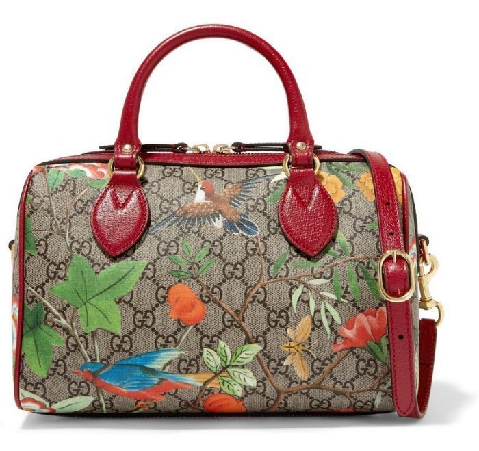 Gucci Linea A printed canvas Bag 小型 花卉波士頓包 紅皮邊