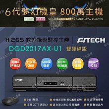 【阿宅監控屋】AVTECH 陞泰╹800萬監控主機(DGD2017AX-U1) 16路/遠端/同軸音頻 監視器 台灣製