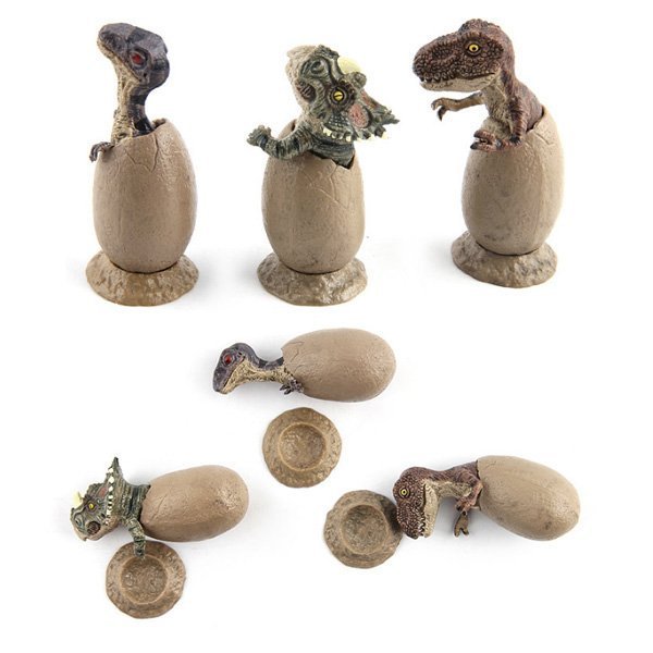 侏羅紀Q版恐龍模型半孵化恐龍蛋3個套裝模型帶底座一套3隻