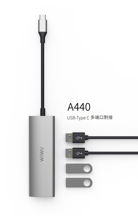 台灣公司貨 免運 WiWU – Alpha A440 4 in 1 Type-C Hub 擴充轉接器可同步充電並同時傳輸