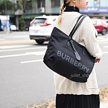 【茱麗葉精品】全新精品 BURBERRY 專櫃商品 8052865 燙印LOGO尼龍肩背托特包.黑 中 現貨