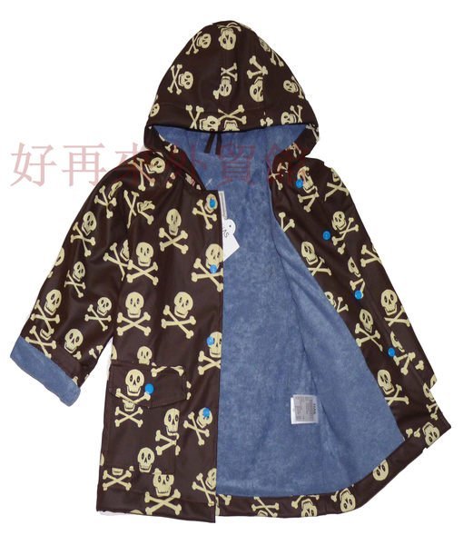 好再來韓國原單正品HAS咖色骷顱頭防雨防風 毛巾棉内裏保暖帶帽外套兒童雨衣風衣
