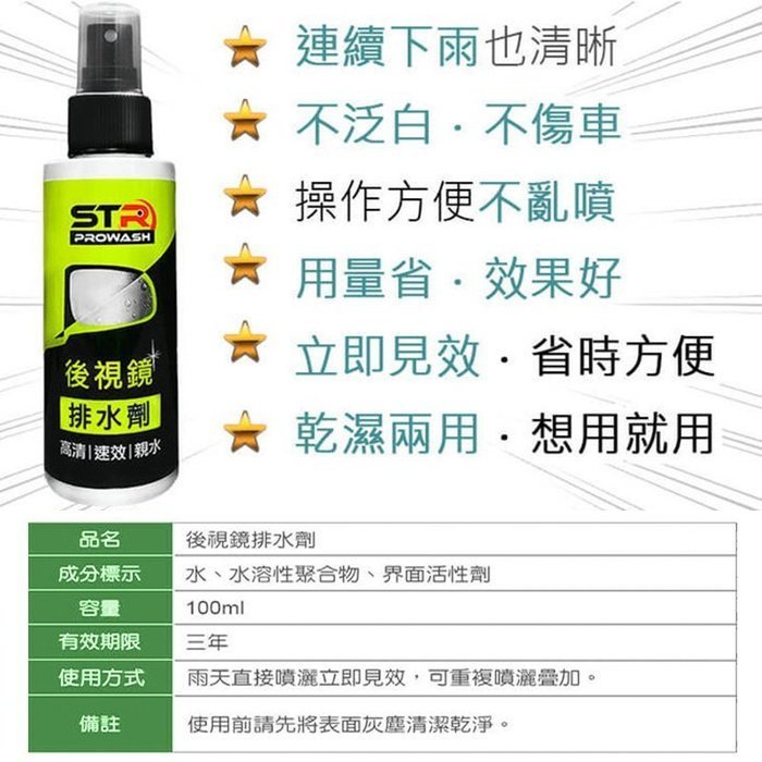 STR PROWASH 舒亦淨 後視鏡排水劑 後照鏡 撥水劑 有效防霧清晰｜23番 適用側窗玻璃 行車紀錄器 鏡頭