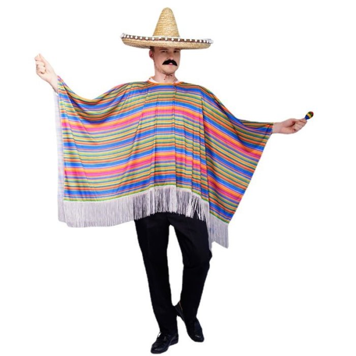 萬圣節男女同款墨西哥人披肩  成人墨西哥角色扮演斗篷派對服裝