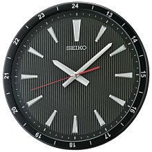 SEIKO CLOCK掛鐘(滑動式秒針),黑色碳纖維條紋面銀色立體刻劃黑色塑膠外殼大鐘徑35CM型號 : QXA802K