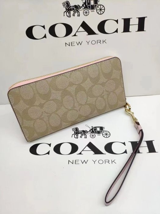 美國代購Coach2022新品C4452經典logo拼色多卡位長夾手腕錢包