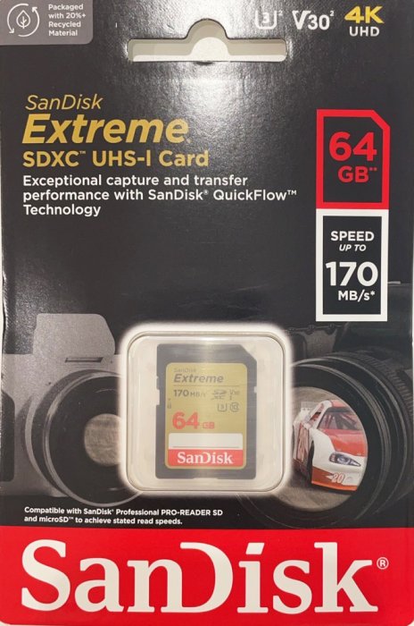 SanDisk 64GB 64G SDXC【170MB】Extreme SD V30 4K U3 C10 相機記憶卡