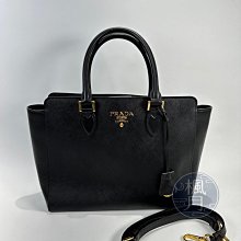 【一元起標 04/25】 PRADA  黑 防刮皮 中型 手提包 2WAY 肩背包 兩用包 精品