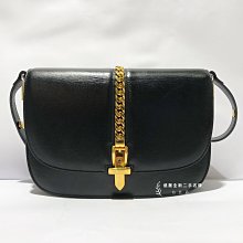 B4305 Gucci黑色Sylvie 1969下蓋轉釦馬鞍肩背斜背包601067(遠麗精品 台北店)