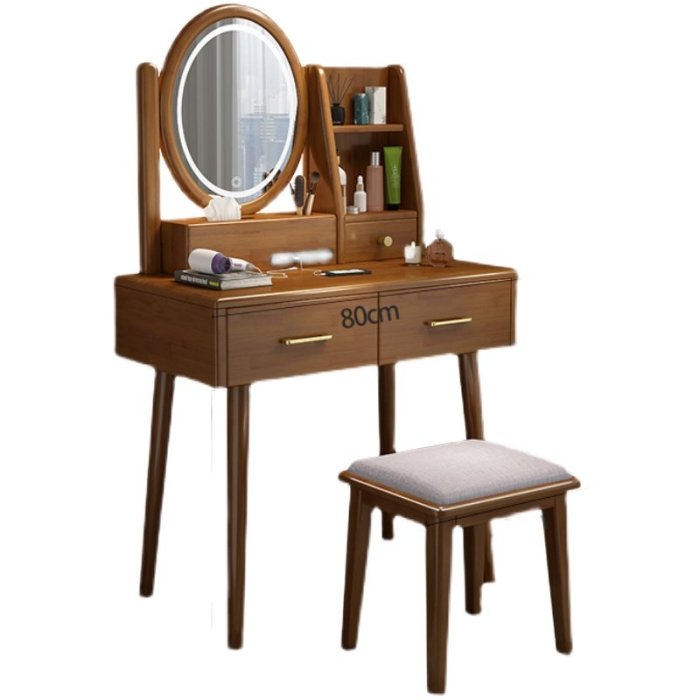 北歐小型實木梳妝臺臥室現代簡約收納柜一體極簡輕奢多功能化妝桌
