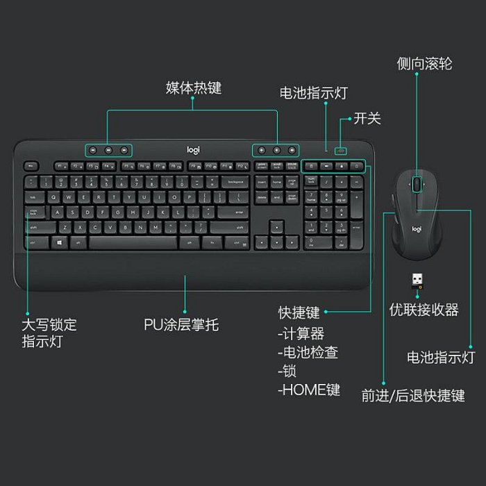 鍵盤 羅技MK540鍵盤鼠標優聯套裝MK545辦公拆包筆記本電腦MK345